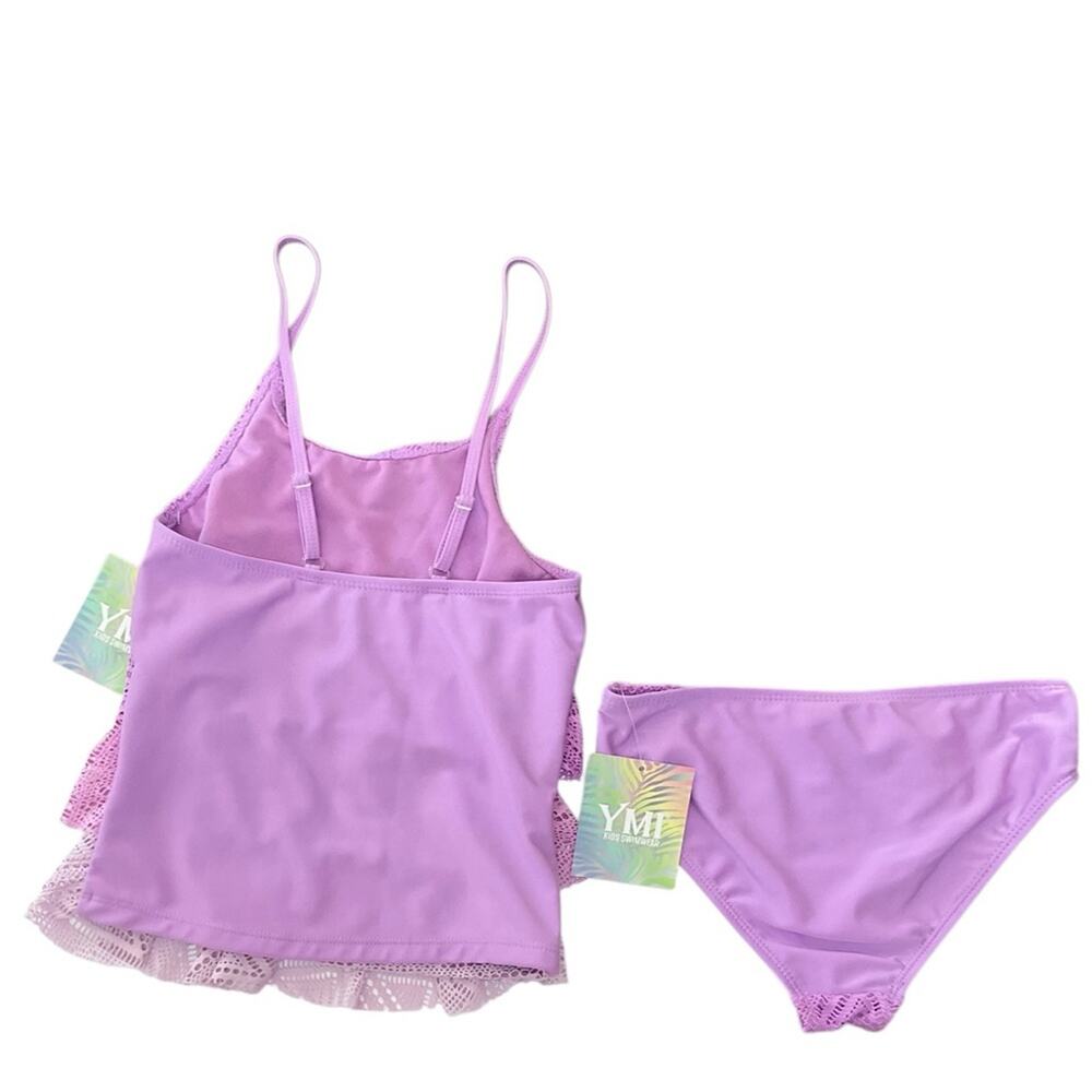 YMI Girl’s 3 Tiered Swimsuit Purple Crochet Tankini Bikini Size 7/8 NWT - Picture 3 of 7